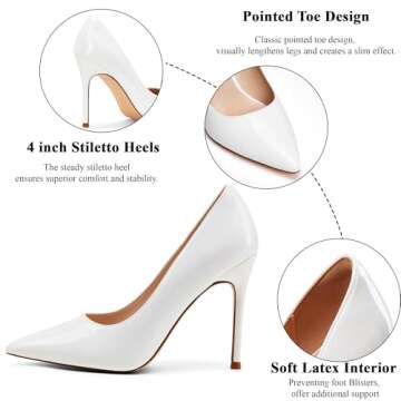 Elisabet Tang Women's High Heels Pumps Closed Pointed Toe Stiletto 4inch Heels Classic Office Special Dressy Wedding Pump Shoes White 11