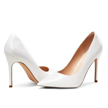 Elisabet Tang Women's High Heels Pumps Closed Pointed Toe Stiletto 4inch Heels Classic Office Special Dressy Wedding Pump Shoes White 11