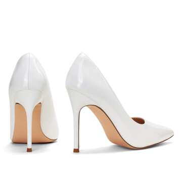 Elisabet Tang Women's High Heels Pumps Closed Pointed Toe Stiletto 4inch Heels Classic Office Special Dressy Wedding Pump Shoes White 11