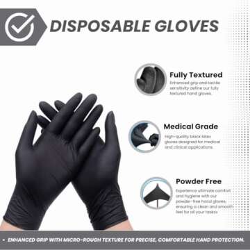 Shamrock Latex Examination Gloves 18012 - Black Disposable Latex-Free, Cooking, Food Handling, Mediu...