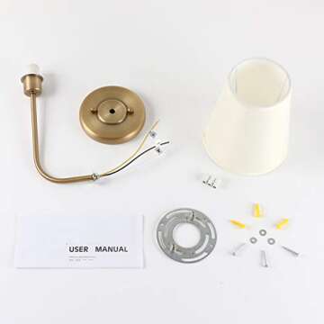 Pathson Rustic Wall Sconce with Fabric Shade, Modern Vintage Wall Mounted Lamp 1-Light Fixture Suitable for Bedroom Living Room, Antique Brass Finish 2-Pack