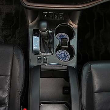 AD Car Coasters Set of 6 Drink- Absorbing Round Ceramic Stone Coaster with a Finger Notch for Easy Removal Cork Base for Auto Cupholder Accessories Keep Vehicle Clean