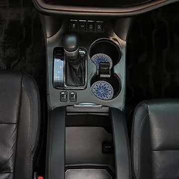 AD Car Coasters Set of 6 Drink- Absorbing Round Ceramic Stone Coaster with a Finger Notch for Easy Removal Cork Base for Auto Cupholder Accessories Keep Vehicle Clean