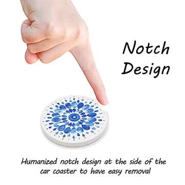 AD Car Coasters Set of 6 Drink- Absorbing Round Ceramic Stone Coaster with a Finger Notch for Easy Removal Cork Base for Auto Cupholder Accessories Keep Vehicle Clean