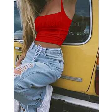 TOB Women's Sleeveless Crop Tank Top - Stylish Red