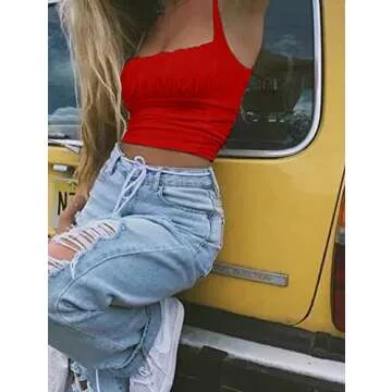 TOB Women's Sleeveless Crop Tank Top - Stylish Red