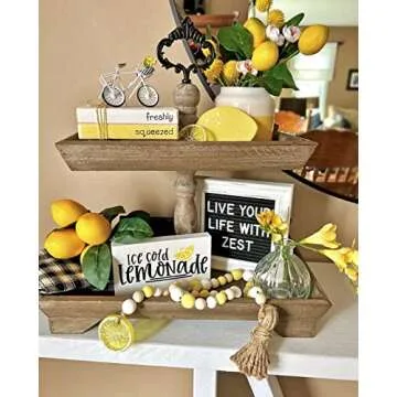 Felt Creative Home Goods Rustic Wood Two Tiered Tray Rectangle 2 Tier Serving Tray for Coffee Bar, K...