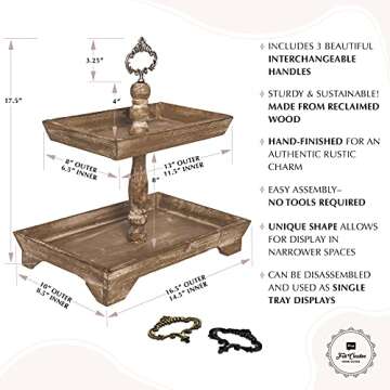 Rustic Wood Two Tier Serving Tray for Home Decor