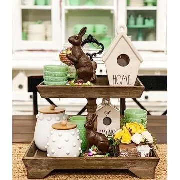 Rustic Wood Two Tier Serving Tray for Home Decor