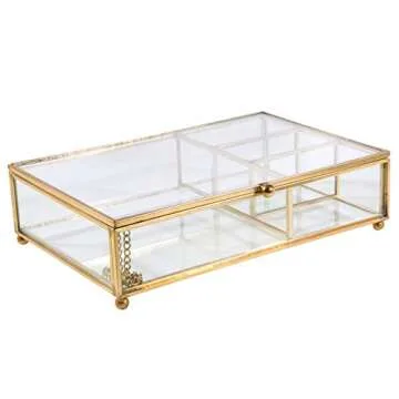 Vintage Glass Keepsake Jewelry Organizer with Gold Accents