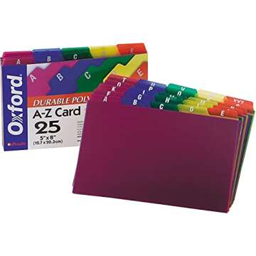 Oxford Poly Index Card Guides, Alphabetical, A-Z, Assorted Colors, 5" x 8" Size, 25 Guides per Set (73155)