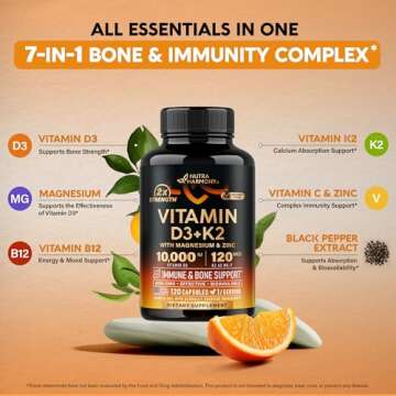 Vitamin D3 K2 10000 IU & 120 mcg - Immune Support & Mood Boost
