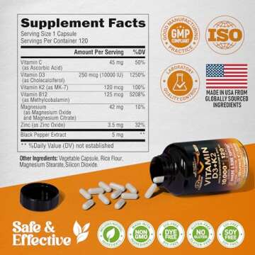 Vitamin D3 K2 10000 IU & 120 mcg - Immune Support & Mood Boost