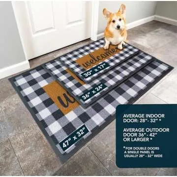 ubdyo Welcome Mat for Front Door Outside - Dirt Trapping Doormat Outdoor Entrance - Low Profile Welcome Matt Outdoor - Rubber Backing Anti Slip Door Mat - Regular 30'' x17'' (Checkered)