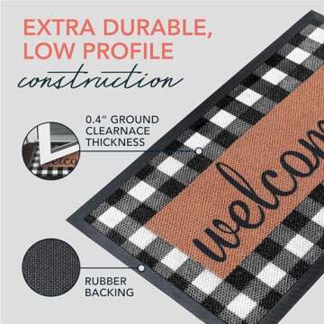 ubdyo Welcome Mat for Front Door Outside - Dirt Trapping Doormat Outdoor Entrance - Low Profile Welcome Matt Outdoor - Rubber Backing Anti Slip Door Mat - Regular 30'' x17'' (Checkered)
