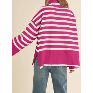 Stylish Long Sleeve Pink White Knit Pullover Sweaters