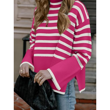 Stylish Long Sleeve Pink White Knit Pullover Sweaters