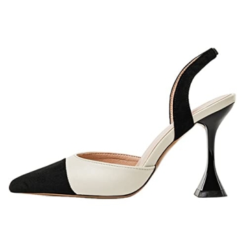Coutgo Women's Slingback Pumps Pointed Toe Slip On Stiletto Heels Patchwork Dress Party Shoes White/...