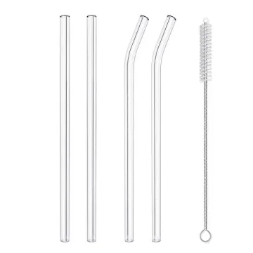 Hiware Reusable Glass Straws Set - 5-Piece Eco-Friendly Drinking Set with Cleaning Brush, Dishwasher...