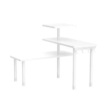 Ollieroo Kitchen Counter Shelf Organizer, 3 Tier Corner Shelf Bamboo Bathroom Countertop Organizer with Hooks, Space Saving Makeup Organizer Spice Rack Corner Plant Shelf