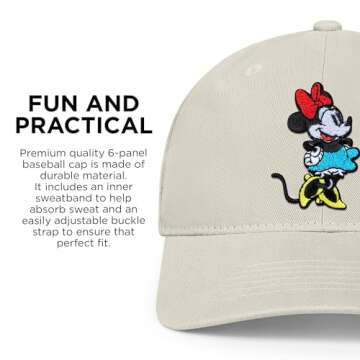 Disney Women's Standard Adult Baseball Cap, Minnie Mouse Adjustable Dad Hat, Khaki, ONE Size