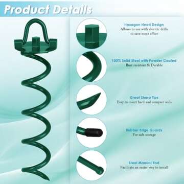 Durable FEED GARDEN Spiral Ground Anchors - 4 Pack