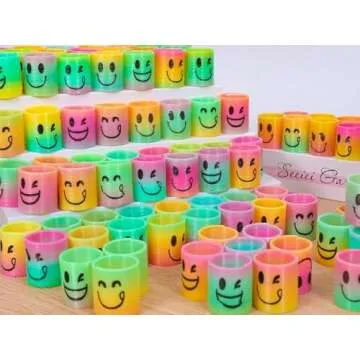 AZEN 120 Pcs Mini Spring Party Favors for Kids 3-5 4-8, Goodie Bags Stuffers for Birthday Party, Classroom Prizes Kids Prizes, Small Bulk Toys Gifts (4 Smile)