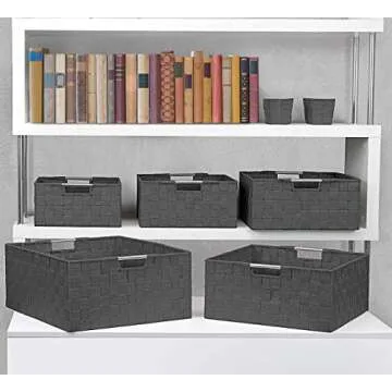 Sorbus Storage Baskets for Organizing (Set of 7), Mesh Hand-Woven Design, Linen Closet Organizers and Storage, Organizer Storage Baskets for Shelves, Variety Pack Organizers and Storage (Grey)