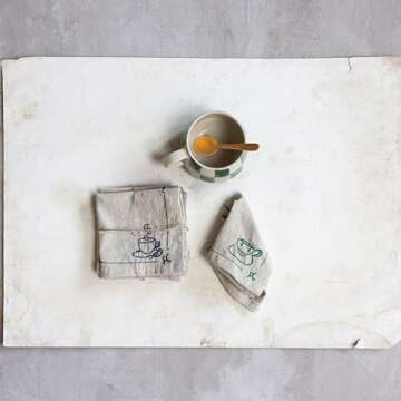 Creative Co-Op Coffee and Tea Cotton and Linen Cocktail Napkins, Multicolor, Set of 4