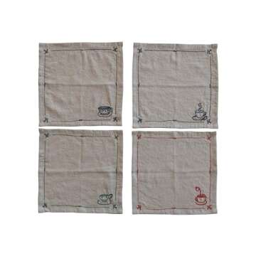 Creative Co-Op Coffee and Tea Cotton and Linen Cocktail Napkins, Multicolor, Set of 4