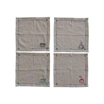 Creative Co-Op Coffee and Tea Cotton and Linen Cocktail Napkins, Multicolor, Set of 4