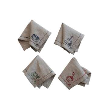 Creative Co-Op Coffee and Tea Cotton and Linen Cocktail Napkins, Multicolor, Set of 4