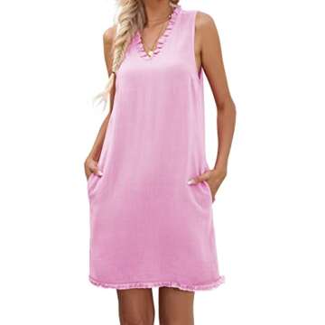 Famulily Summer Linen Dress Tank Dress for Women Work Shift Dress Linen Tank Dress for Women Sundresses for Women Pink S