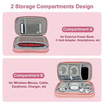 Bevegekos Tech Organizer Travel Case, Carry On Essentials Pouch Bag for Electronics & Accessories (Light Pink, Medium)