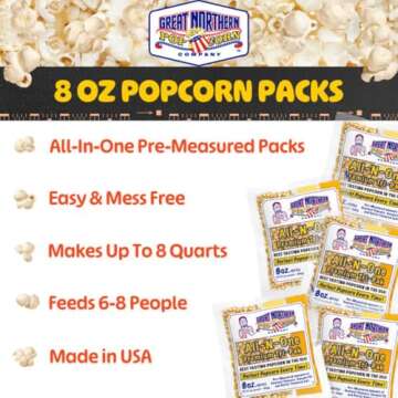 8oz Popcorn Machine Popcorn Packets - All-in-One Movie Theater Style Popcorn Kernels, Salt, and Oil Packs by Great Northern Popcorn (24 Case)