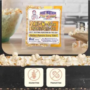 8oz Popcorn Machine Popcorn Packets - All-in-One Movie Theater Style Popcorn Kernels, Salt, and Oil Packs by Great Northern Popcorn (24 Case)