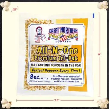 8oz Popcorn Machine Popcorn Packets - All-in-One Movie Theater Style Popcorn Kernels, Salt, and Oil Packs by Great Northern Popcorn (24 Case)