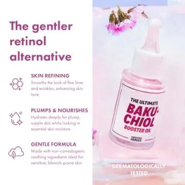 Handmade Heroes 2% Bakuchiol Booster Oil with Sugarcane Squalane, All Natural Retinol Alternative For Radiant and Line Smoothing 0.75oz