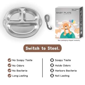 Stainless Steel Baby Suction Plates: Divided Plates Designed for Babies and Toddlers, Made of 100% Food-Grade Materials Ideal for Baby-Led Weaning BPA-Free Toddler Feeding Dishwasher Safe Gray