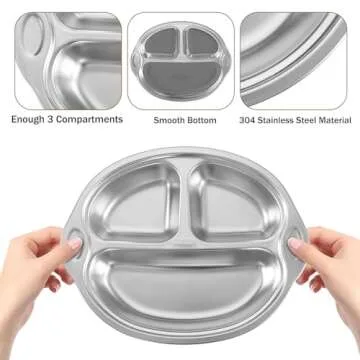 Stainless Steel Baby Suction Plates: Divided Plates Designed for Babies and Toddlers, Made of 100% Food-Grade Materials Ideal for Baby-Led Weaning BPA-Free Toddler Feeding Dishwasher Safe Gray