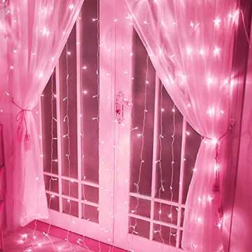 amadecohome Curtain Lights, Pink Room Decor 8 Modes LED String Lights for Garden, Teen Girls' Room, ...
