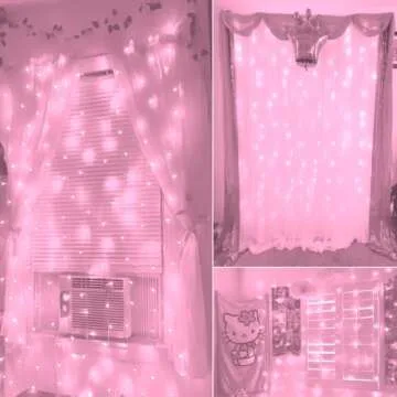 amadecohome Curtain Lights, Pink Room Decor 8 Modes LED String Lights for Garden, Teen Girls' Room, Party, Window, Wall and Valentines Day Decor