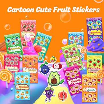 Tageenla Scratch and Sniff Stickers, 48 Sheets of Scented Stickers,12 Different Scents Fruits Theme ...