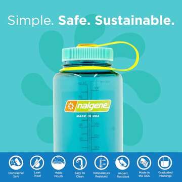 Nalgene Sustain Tritan BPA-Free Water Bottle Made with Material Derived from 50% Plastic Waste, 32 OZ, Wide Mouth, Cerulean