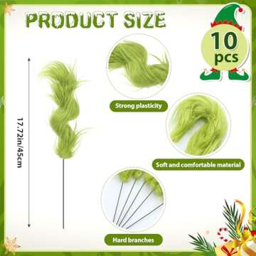 Thiccywoov 10 Pcs Lime Green Furry Christmas Tree Picks Glitter Curly Berry Ornaments Lime Fake Christmas Candy Picks for Tree Wreath Crafts Vase Filler Home