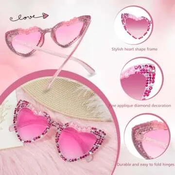 YOGFIT Heart Sunglasses for Women Singer Glasses for Fans Rhinestone Glasses Support Props Gift for Fans
