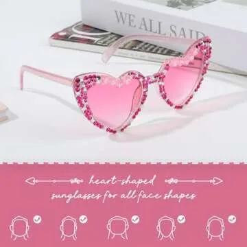 YOGFIT Heart Sunglasses for Women Singer Glasses for Fans Rhinestone Glasses Support Props Gift for Fans