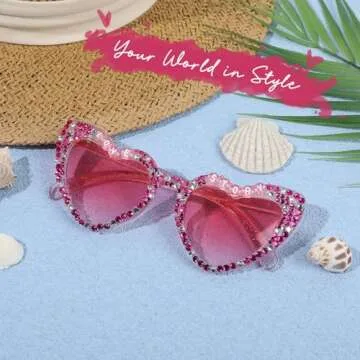 YOGFIT Heart Sunglasses for Women Singer Glasses for Fans Rhinestone Glasses Support Props Gift for Fans