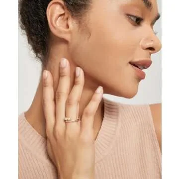 TIGRADE 14k Gold Plated Open Rings Dainty Baguette Marquise Round Cubic Zirconia Stackable Ring for Women Size 4-11