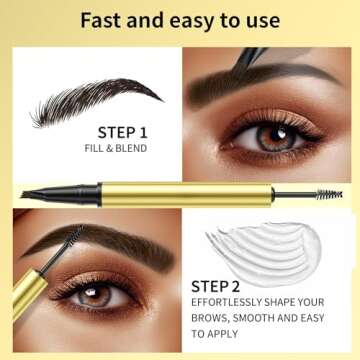 Microblading Eyebrow Pen - 2-in-1 Dual-Ended Waterproof Eye Brow Pen with 4-Fork-Tip Brow Pen and Precise Brush Create Natural Looking Defined Eyebrows Last All Day